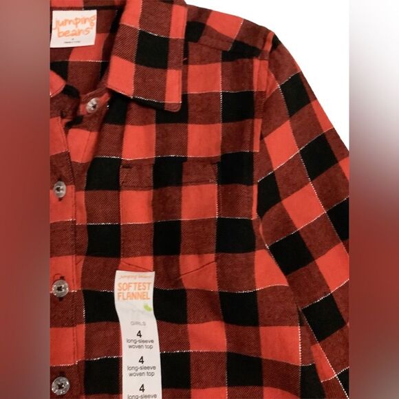 New Girls Size 4 Jumping Beans Red & Black Plaid Shirt with Long Sleeves - Picture 5 of 7